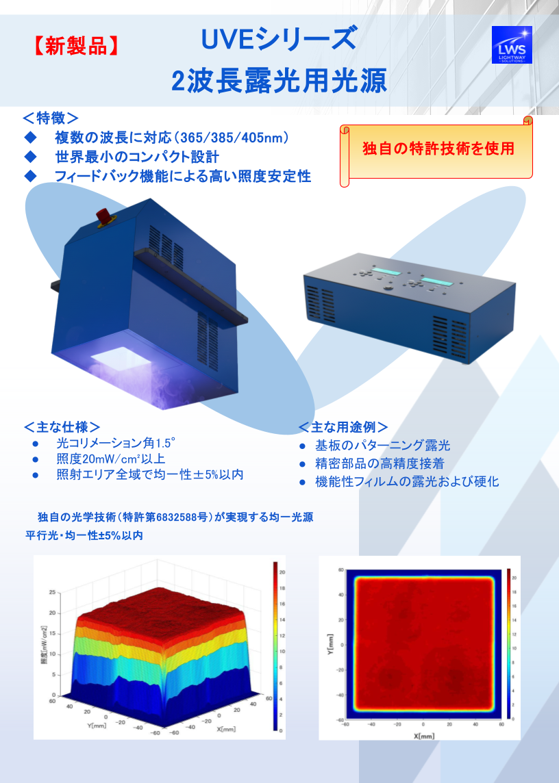 2波長合成UV-LED露光光源（UVE-365-405シリーズ）