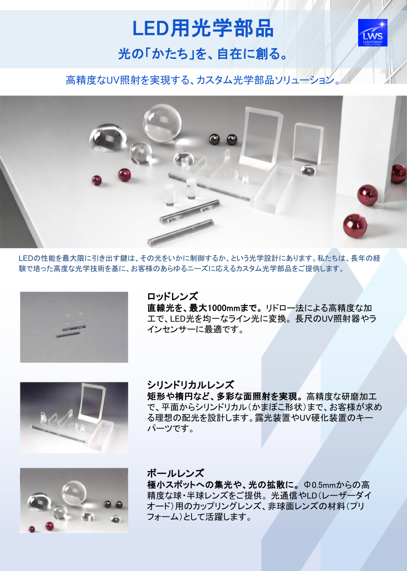 高精度カスタム光学部品（ロッド/シリンドリカル/ボールレンズ）