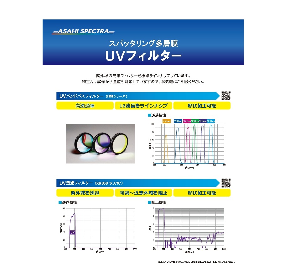 UV透過フィルター（XK,XJシリーズ）