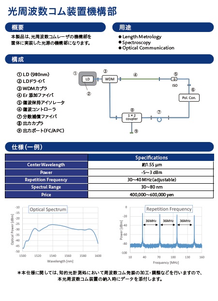 光周波数コム光源（実験用開発品）
